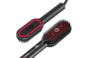 TYMO Ionic Plus Hair Straightener Brush UK, Upgraded Straightening Brush with Dense Bristles for Thick Hair, 16 Temps (80℃~230℃) LED Display, 10 Million ions, Dual Voltage, Hot Comb for Women (Black)