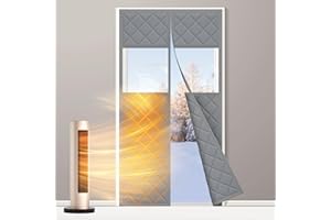 fowong Magnet Wärmeschutzvorhang für Türen 110x210 cm, Thermo Türvorhang langlebiges Oxford-Tuch und Polyesterfaserfüllung, Wetterfest, Winddicht, Schallisoliert, mit klaren Fenstern, Grau