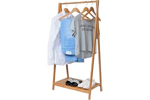 EUGAD 0002XJYJ Wieszak na ubrania z półką, wieszak garderobiany z drążkiem na ubrania, otwarta garderoba, do sypialni, przedpokoju, z bambusa, 60 x 120 x 35 cm