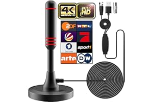 SUFUBYTE DVB-T/DVB-T2 Antenne mit Verstärker - HDTV Zimmerantenne für Fernseher, Großer Reichweite und 360° Empfang, Mit Magnetfuß - 5 Meter Kabel, Unterstützt 4K HD-Kanäle & Alle TV-Geräte