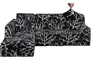 Jaotto Copridivano con Penisola Elasticizzato A Sinistra Destra, Fodere Copridivano Angolare Universale, Copridivano Antigraffio Gatto Chaise Longue a Forma di L(2 Posti+2 Posti,Fiore Nero)