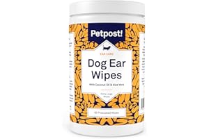Petpost | Large Dog Ear Cleaner Wipes - Ultra Soft XL Cotton Pads in Coconut Oil Aloe Solution - Remedy for Dog Ear Rinse & Cleanser 60 ct