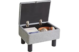 Aibiju Sgabello Piccolo con Contenitore, Piccolo Pouf Portaoggetti con Gambe in Legno, Poggiapiedi per Divano Posti a Sedere Extra per Soggiorno Camera da Letto, Grigio Blu, YD-JD1362