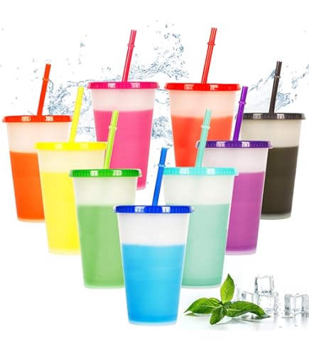 Malloom Farbwechsel Becher 30 Stück | 700 Ml Mit Deckel & Strohhalm | BPA-frei
