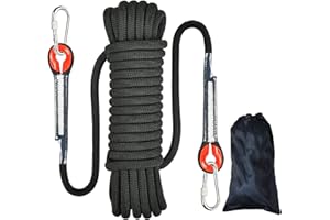 Mecctuck 10M Corda per Arrampicata su Roccia, Corda OutdoorCorda con 2 Moschettone, Multifunzionale in Nylon per attività All'aperto e in Campeggio Fire Rescue paracadute corda,Diametro 8 mm (nero)