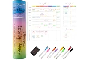 THE CLASSY PLANNER Weekly Magnetic Whiteboard for your Fridge - Family Organiser, Meal Chart, Shopping List - Student Planner, Business Notice Board, 8 Marker Pens & Eraser with Magnet & Gift Box Included, 11.7 x 16.5in
