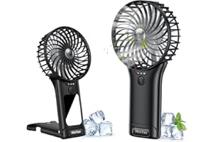 WASTOU Ventilador portátil de mano, ventilador silencioso mini portátil recargable por USB, ventilador de mano personal con espejo, ventilador de escritorio con pilas de 4 velocidades para oficina y viajes