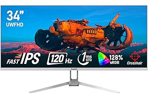 Gawfolk 34 Inch IPS Ultrawide 120Hz Gaming Computer Monitors, 21:9 UWFHD (2560x1080) PC Screen, 128% sRGB, Adaptive Sync, 178° Viewing Angle, Display Port, HDMI, Compatible with Wall mounting - White