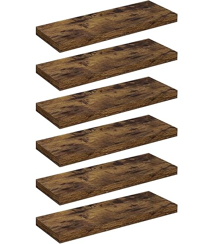 WOLTU Wandplank, boekenrek, rekken voor decoratie, wandplanken van MDF-hout, set van 3 hangplanken, vintage bruin