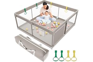 UANLAUO Baby Playpen, 59x59inch Playpen for Baby and Toddlers, Extra Large Baby Playpen with Suction Cup and Breathable Mesh