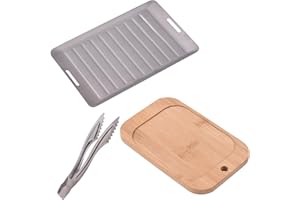 Aomiun Camping Griddle Plate with Stainless Steel Tongs、Bamboo Cutting Board - Portable Gas Heating Kit for Outdoor and Indoor Use