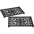 SUMTree 2 Pcs Heavy Duty Retangle Cast Iron Trivets, Decorative Trivet Mat Hot Pot Holder Pads for Kitchen or Dining Room Worktops, 24.5 * 16.5 * 1.6cm (Black)