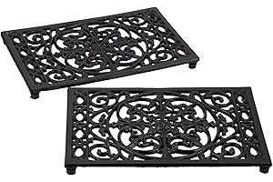 SUMTree 2 Pcs Heavy Duty Retangle Cast Iron Trivets, Decorative Trivet Mat Hot Pot Holder Pads for Kitchen or Dining Room Worktops, 24.5 * 16.5 * 1.6cm (Black)