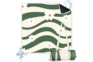 ‎LARUTAN LARUTAN Stranddecke, wasserdicht, maschinenwaschbar, tragbare Picknickdecke mit Schultergurt - für Strandtage & Picknicks Versailles Daisy 200 x 200 cm