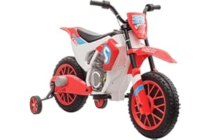 HOMCOM Elektro Kindermotorrad Elektromotorrad Kinder 3-8 km/h Elektro Motorrad mit 2 Stützrädern für Kinder ab 3 Jahre Rot+Weiß