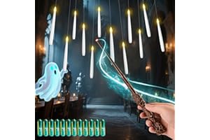 MOZC Bougie Flottante avec Baguette magique, 12pcs Cierges Magiques avec 13 AAA Batteries, LED Bougies avec fonction de minuterie 6H, Clignotant bougie decorative fête d'anniversaire Halloween Noël ﻿