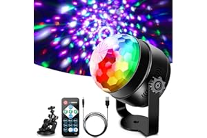 ‎LITAKE Litake Disco Ball Disco Light LED (Upgrade 6 W), Party Light 7 Colours Modes Colour Changing Music Controlled Stage Lighting with Remote Control 4 m USB Cable 360° Rotating for Children Party