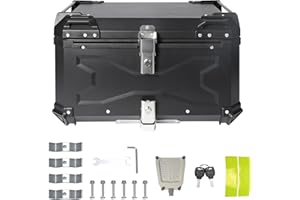 Qawner Bauletto universale per motocicletta, impermeabile, in alluminio, per vano bagagliaio, Dual Key, custodia per carrier, top box, valigetta per la conservazione di caschi (Nero, 65L)
