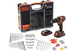 BLACK+DECKER, Trapano/Avvitatore a percussione 18V Litio in valigetta premium con doppia batteria ed extra accessori. BDCHD18BOA-QW