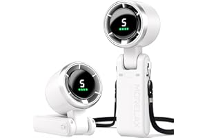 Morelax Ventilateur Portable, Turbo Haute Vitesse, 5 Vitesses avec Affichage LED, Moteur Puissant, 4 000 mAh, Rechargeable par USB, pour Activités de Plein Air, Voyages, Travail, Blanc