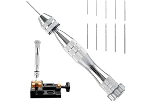 SOPWMAP Foret à main manuel pour moules en résine, Perceuse torsadée à la main argent de 12 cm avec 10 forets en acier (0,8 à 3 mm), Outil de perçage pour résine époxy, argile polymère, bois et bijoux