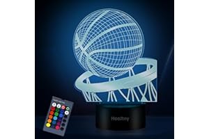 HooJtny Baloncesto Niño Lámpara Regalos, 3D Luz Nocturna, 16 Colores de Iluminacion y Mando a Distancia, Regalos de Basket para Niños Baloncesto Decoracion Cumpleaños