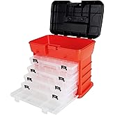 Storage Tool Box - Portable Multipurpose Organizer with Main Top Compartment and 4 Removable Multi-Compartment Trays by Stalw