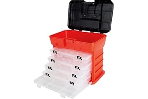 Tragbare Werkzeug-Aufbewahrungsbox – Kleinteile-Organizer mit 4 Tabletts mit mehreren Fächern für Angelzubehör, Handwerkzeuge oder Bastelbedarf von Stalwart