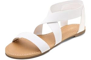 DREAM PAIRS Sandales Plates Été Conception Mode Ouvert-Toe Élastiques Cheville Sangle Gladiateur pour Femme ELATICA-6