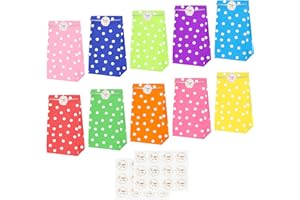 ONLYQIQIU 20PCS Paper Party Bags for Kids Party Polka Dots Gift Bags 10 Colors, Small Party Favour Bags Children Goody Bags with 24PCS Stickers for Birthday Baby Shower Christmas Wedding Party 130 x 80 x 240mm