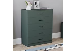 Vida Designs Cassettiera Jasper verde, 5 cassetti con maniglie e guide in metallo, unico supporto anti-piegatura, mobili per camera da letto Riano