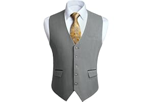 HISDERN Chaleco Traje Hombre Boda Chalecos de Vestir Original Chaleco Elegante de Fiesta Negocio con Bolsillos