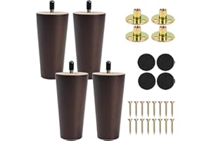 Zythrem 4Pcs Wooden Furniture Legs 12cm/4.72" Walnut Sofa Legs Chair Table Leg Wooden Replacement Furniture Feet with Rubber Protection Pads & Pre-Drilled M8 Screws for Bed Couch Cabinet Footstool