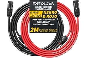 ENERNOVA Cable Solar 4mm²/6mm², Cable de Extensión para Paneles Solares 1/2/3/5/8/10/12/15/18/20M, Cable de Extensión con Conector Hembra y Macho, Cable Fotovoltaico IP67 Adaptador de Paneles Solares(6mm² 2M)