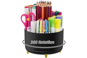 Marbrasse Organisateur de Bureau,Rotatif à 360 Degrés 5 Compartiments Organiseur de Bureau,Crayons,Fournitures D'art,Boîte de Rangement pour la Maison(Noir)