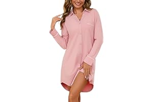 Bresdk Camicia da Notte Donna Aperta Davanti Invernale Cotone Manica Lunga Pigiama con Bottoni Loungewear Parto Ospedale Allattamento Premaman
