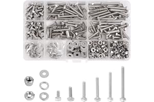 CASMIGC 390 Stück M4 Schrauben Muttern Sortiment Set, Sechskopf-Knopf Zylinderschrauben mit Innensechskant Gewindeschrauben, Sechskantschrauben mit Muttern und Unterlegscheiben, Edelstahl Maschinenschrauben
