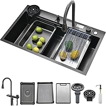 Schwarze Küchenspüle 1 Becken - Edelstahl Spüle Mit Zubehör Set 80x45x22cm