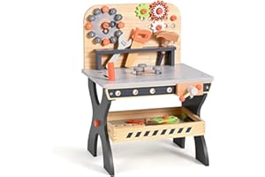 Yabumak Wooden Kids Workbench Children Tool Bench DIY Tools Play Set with Saw Hammer Screwdriver Wrench Pretend Play Carpenter Workstation for Kids DIY Children Ages 3+ Years Old