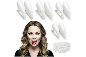 Festicy Colmillos Vampiro Adhesivos 2024 Tamaños 13, 15, 17 y 19 cm | Colmillos Vampiro Drácula Falsos para Disfraz Halloween Hombre Disfraz Halloween Mujer Niños I Seguros I 4 Bolsas Individuales