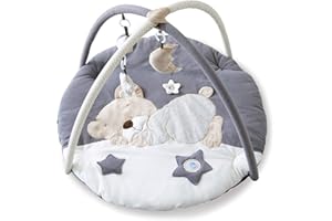 MiniDream Baby Play Mat, Activity Playmat for Baby Floor Play with Three Detachable Toys, Rattle & Baby Safe Mirror, Baby Sensory Tool Padded with Soft Cotton for Infant & Newborn - Moon & Star