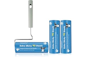 YabeePet Extreme Sticky Large Surface Lint Roller, Long Handle Pet Hair Remover, Designed for Removing Pet Dog Cat Hair 90 Sheets per Roll, 6.3 inch Width (1 Roller+2 Refills)