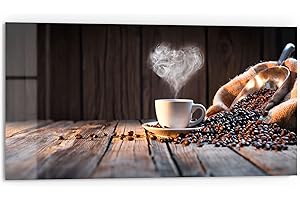 DEQORI Crédence de cuisine en verre | Motif amour du café rustique | 80 x 40 cm | Panneau arrière de salle de bain ou de cuisinière | Protection anti-éclaboussures pour cuisine et salle de bain |