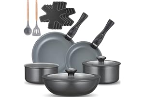 ‎BEZIA BEZIA Induktions Töpfe Set 17-Tlg, Keramik Pfannenset Topfset mit abnehmbaren Griffen, Camping Kochtopf Set für alle Herdarten, stapelbares Design, Spülmaschinen-/Ofenfest
