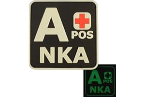 LEGEEON Glow Dark APOS A+ NKA Blood Type No Known Allergies Tactical Morale PVC Rubber Touch Fastener Patch