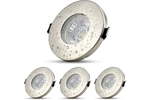 Allesgute Lot de 4 Spots LED Encastrables en acier inoxydable pour salle de bain, Plafonniers LED Encastrables 5W GU10, équivalents d’ampoules halogènes de 50W, 450lm, Blanc Neutre 4500K, IP44, Ø70mm