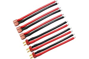 Boladge 3 Pièces Adaptateur de Connecteur Mâle T Deans et 3 Pièces Adaptateur de Connecteur Femelle T Deans avec Câble en Silicone 10CM 14AWG pour Batterie Lipo RC
