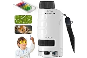 PKKP Microscopio de Bolsillo Para Niños 60x120x, Portátil Con LED, 12 Portaobjetos, Mini Para Casa y Escuela
