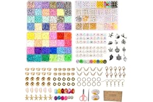 SHJOEE 10500pcs Perline Piatte Rotondo 6mm Perline Colorate Braccialetto di Argilla Kit Perline Piatte Rotondo Perline Lettere Alfabeto Set Colorate Decorative per DIY Braccialetti Collana