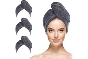 SINLAND 3 Stück Microfiber Haartuch für Frauen super saugfähiges Haarhandtücher schnell trocknendes Kopf Handtücher Magisches Haartuch zum Trocknen Langer Haare Grau 25 x 65 cm